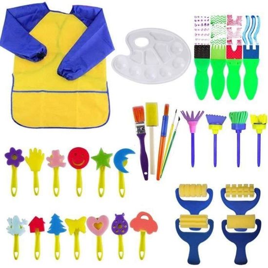 Kit Peinture Au Doigt Pour Enfants 77 Pièces Non Toxique - Peintures Acryliques, Pinceaux, Tablier Et Sac De Voyage