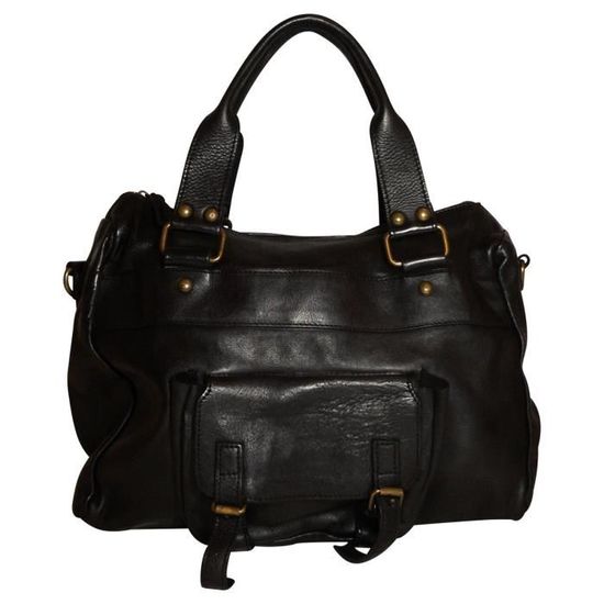 JU ZO Sac a main en cuir Le Tommy Noir Cdiscount Bagagerie Maroquinerie