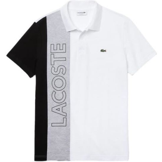 Polo Lacoste Ref. YH9852 BXY. Couleur Blanc Gris Noir. Details. Col polo. Manches courtes. Marquage Lacoste XXL avant. Blanc Cdiscount Pret a Porter