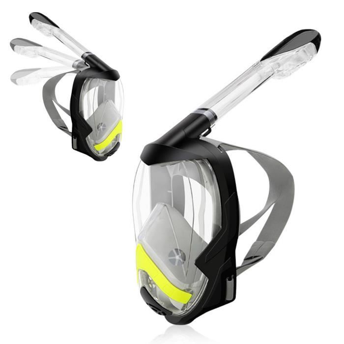 Masque de plongée sec complet pour adulte équipement de plongée tube complet 180 degrés Noir L - XL