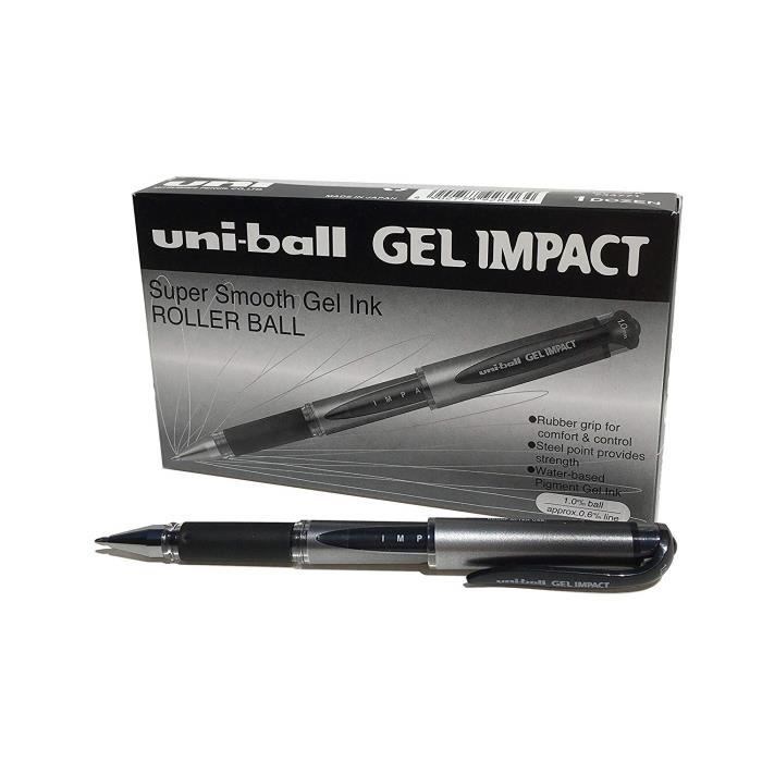 Uni-Ball Signo Broad Stylo à bille Pointe large Encre gel Noire Corps avec grip + capuchon Lot de 12