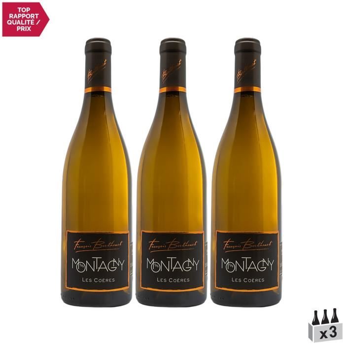 Montagny 1er Cru Les Coères Blanc 2018 - Lot de 3x75cl - Domaine Berthenet - Vin AOC Blanc de Bourgogne - Cépage Chardonnay