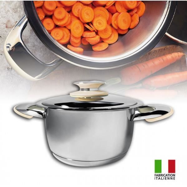 Foodybio® Faitout Basse Température 3,7L en Inox 18-10 avec Couvercle et Thermomètre Intégré Compatible Tous Feux dont Induction