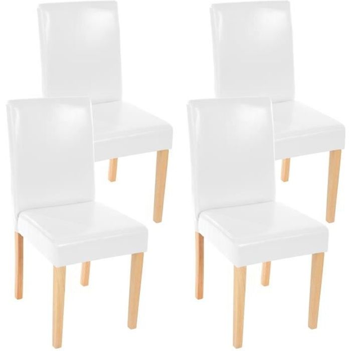 Lot de 4 chaises de séjour Littau, cuir reconstitué, blanc, pieds clairs.
