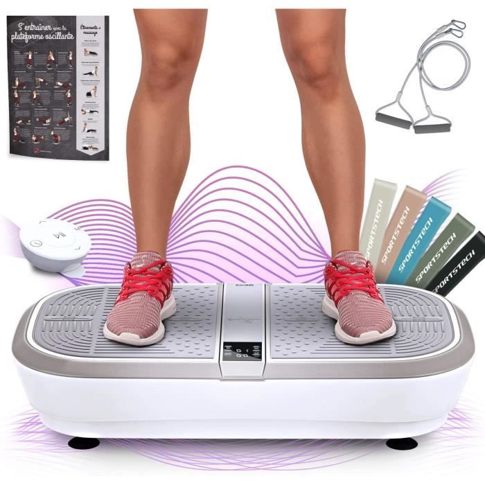 Sportstech 3D Vibration Plate VP300 - Mega Fat Burner + 5 bandes de fitness supplémentaires - Vaste surface +2x1000W Puissance moteu