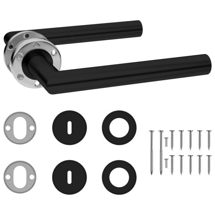 BELLE®Bonne qualité - Jeu de poignées de porte - Ensemble de Poignées pour Porte d’entréeavec serrure BB Acier inoxydable Noir🍭2739