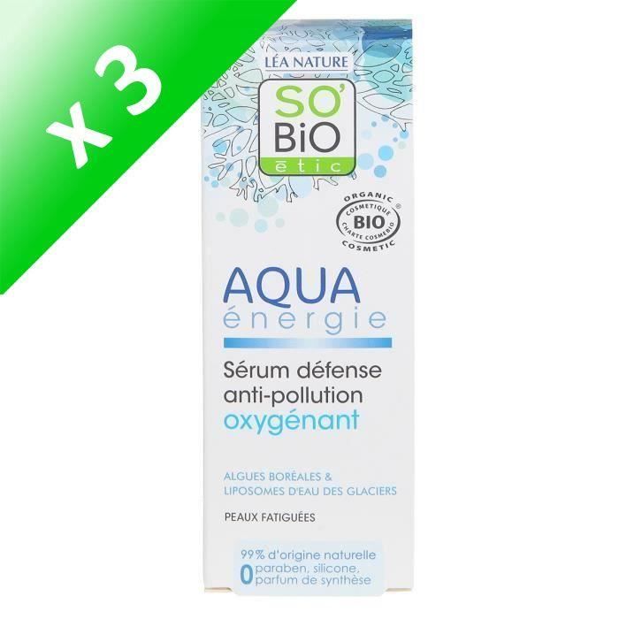Lot De 3 - SOBIO Sérum défense anti-pollution oxygénant -Aqua Energie- - Bio - 30 ml