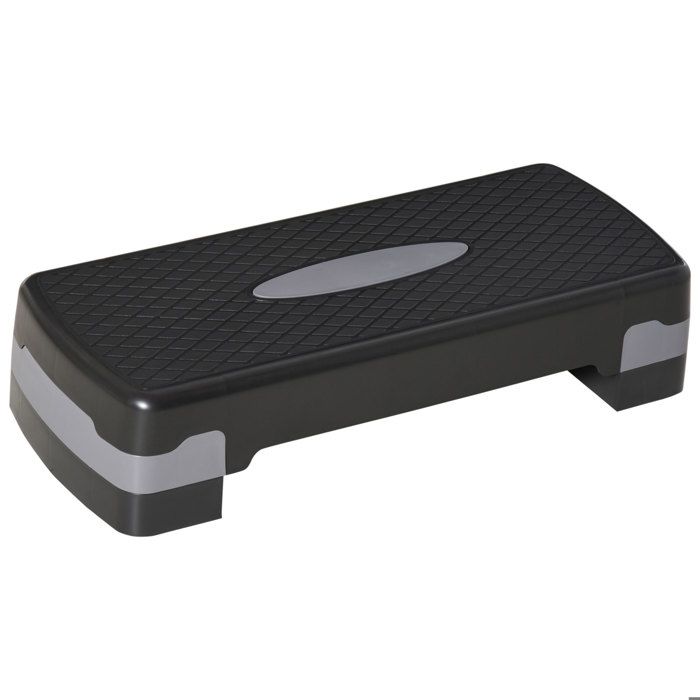 HOMCOM Stepper aerobic fitness hauteur reglable 2 niveaux surface antiderapante plastique 68 x 29 x 15 cm noir et gris