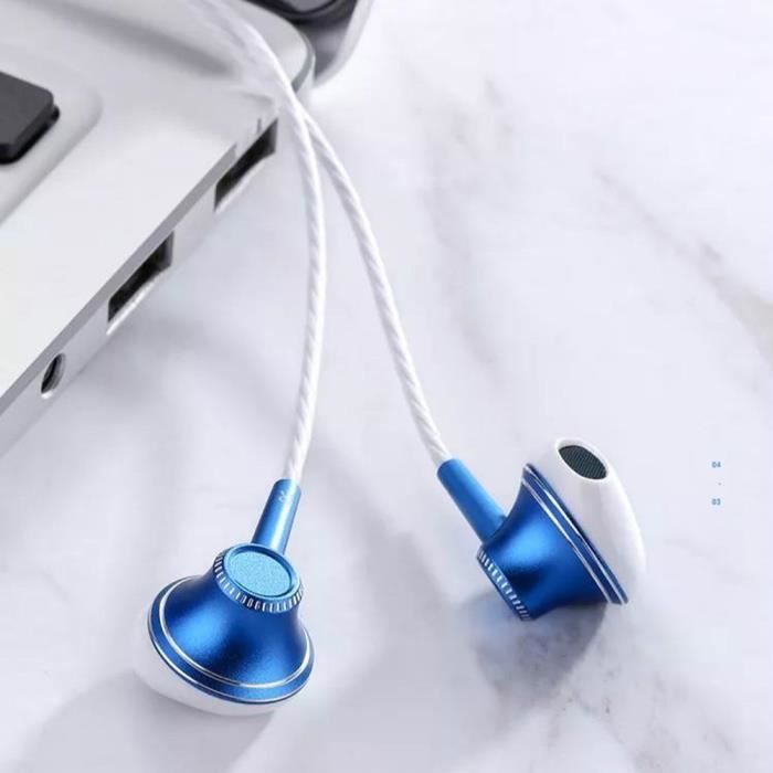Joyroom E208 Écouteurs Filaire Intra-auriculaire Casque en Métal 6D Basse Audio Stéréo Bleu pour Téléphone Mobile