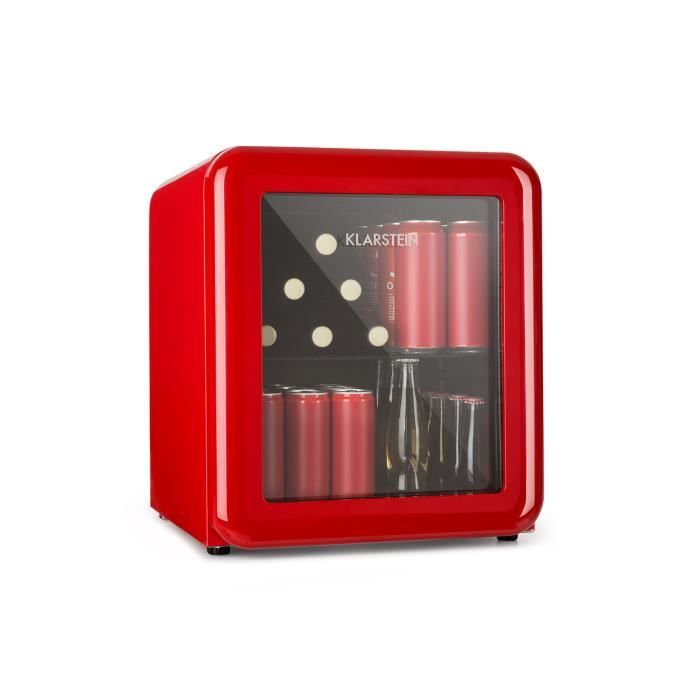 Klarstein PopLife Mini Réfrigérateur à boissons 48L - Minibar 0-10°C - 39 dB - classe A+ - porte double vitrée - design rétro rouge