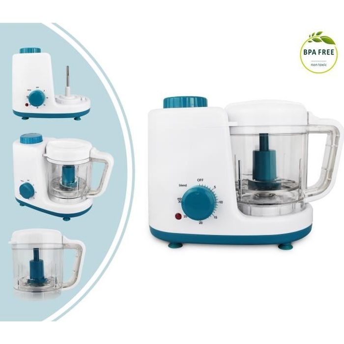 Cuiseur à Vapeur et Mixeur pour Bébé, Robot de Cuisine, Blanc-Bleu, Fonctions: 2 en 1 Cuiseur vapeur et mélangeur