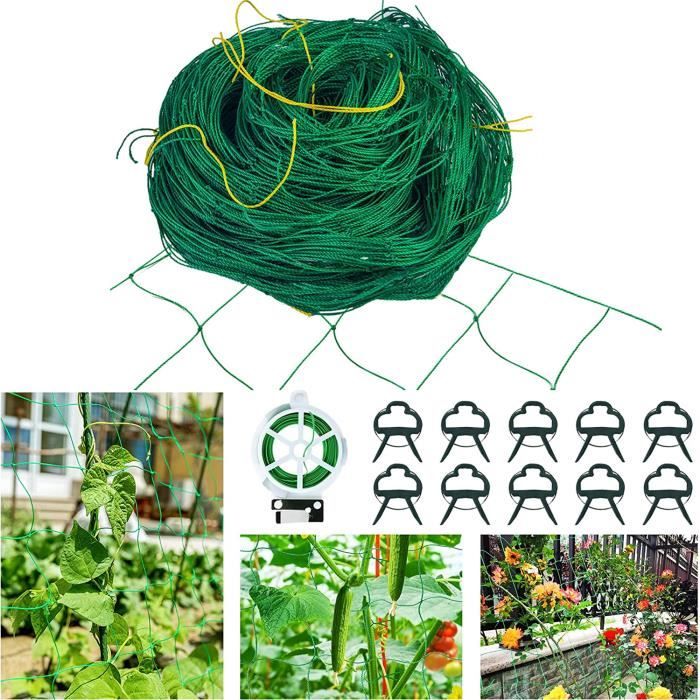 2 x 5m Filet de Jardin Filet à Plantes grimpantes Treillis Jardin avec 10 pinces 20m câble pour Récolte de Concombre Légume Tomate