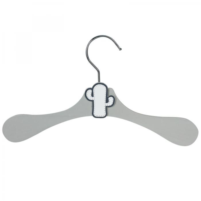 Lot de 10 cintres en bois 28 cm pour enfant avec crochet pivotant - Cintre gris et cactus blanc - Monsieur Bébé
