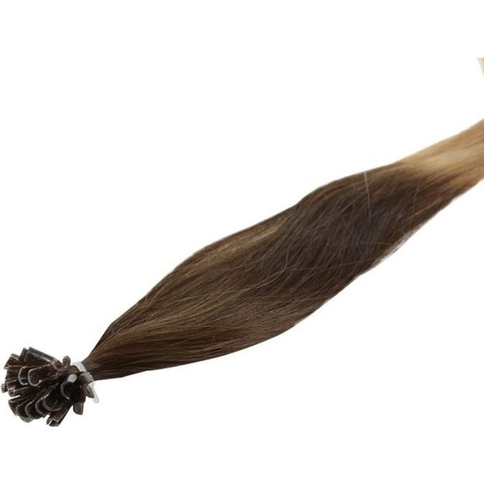 Extensions Cheveux Kératine 25 mèches indiennes 0,8gr tie and dye châtain et Blond Vénitien 50cm