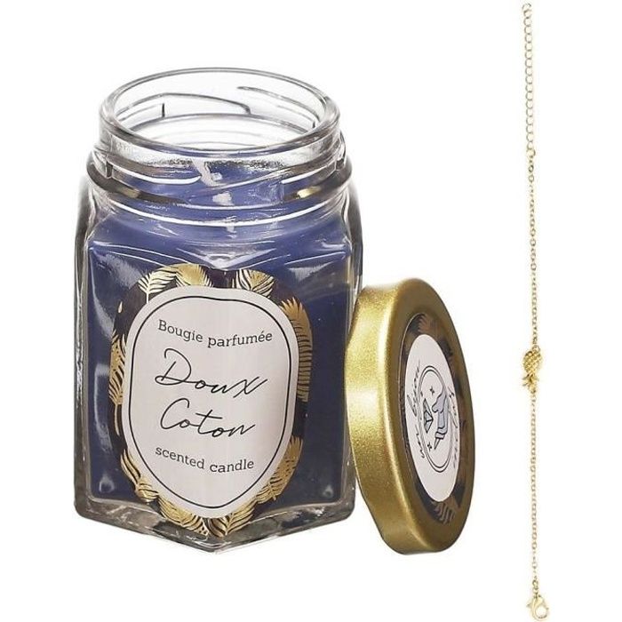 Bougie parfumée en bocal avec bijou surprise Fleur de coton Bleu