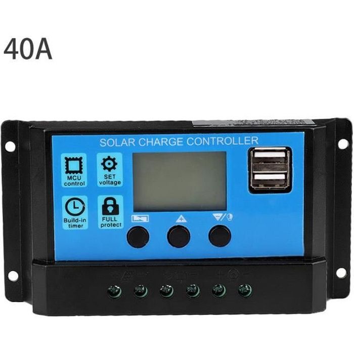 VINGVO régulateur de charge solaire Contrôleur de charge solaire automatique 40A 12V 24V Contrôleur PWM (40A)