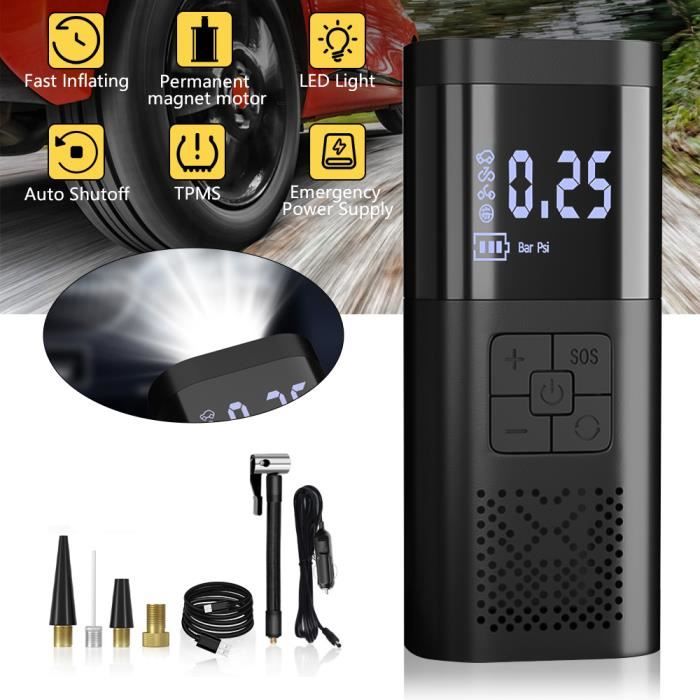 6000mAh Mini Pompe à Air Électrique, Compresseur à Air Portatif Gonfleur Pneus sans Fil