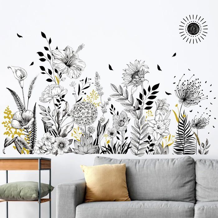Stickers muraux de tournesol aquarelle, Stickers muraux créatifs de