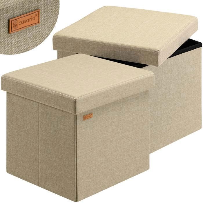 CASARIA® 2x Tabouret cube beige avec espace de rangement Pouf 38 x 38 x 38 cm Coffre de rangement similicuir Repose-pied CASARIA® 2x Tabouret cube beige avec espace de rangement Pouf 38 x 38 x 38 cm Coffre de rangement similicuir Repose-pied
