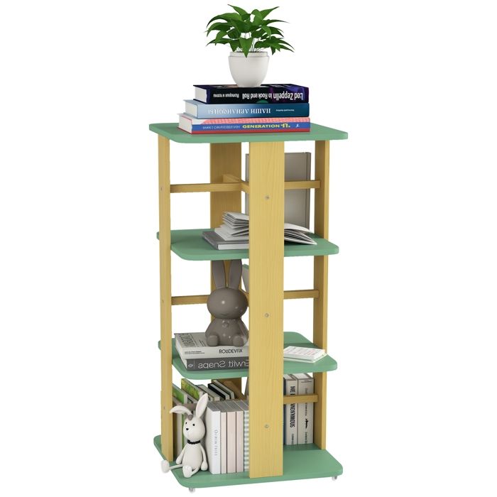 Bibliothèque enfant AIYAPLAY rotative avec roulettes rangement livre enfant 3 niveaux pour salle de jeux chambre denfant vert