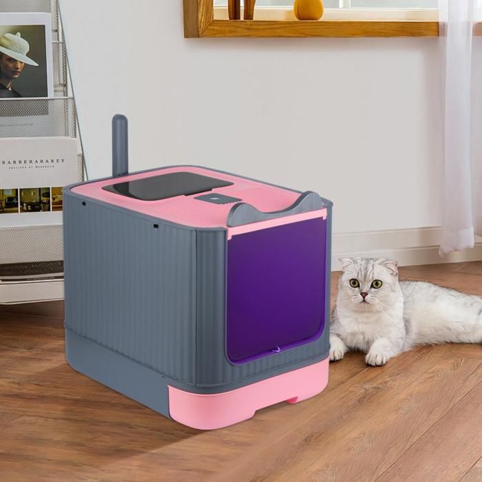 Comparer les prix de B.LIVEM Bac à Litière à Tiroir en PP avec Pelle à Litière, Maison pour Chat XL, 44,5×36,5×34,5 cm, Gris et Rose