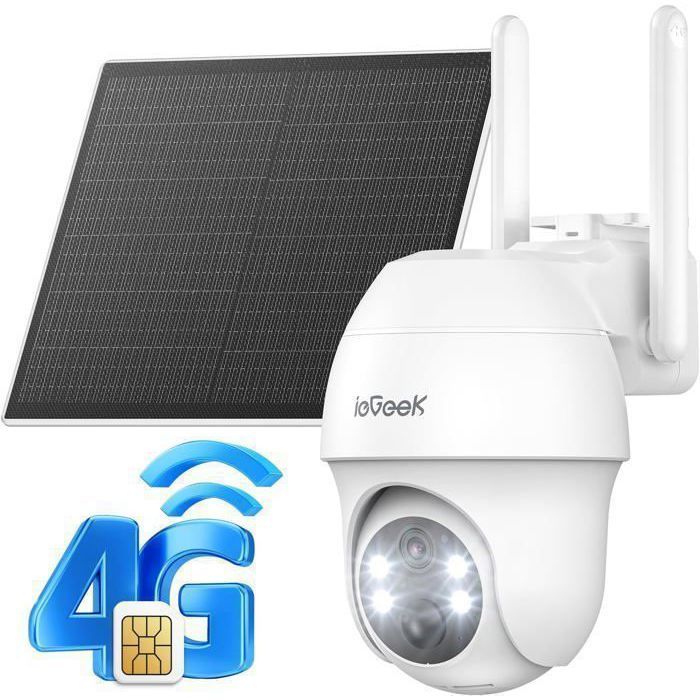 4G LTE Camera de Surveillance Exterieur sans Fil 2K Camera Solaire avec Carte SIM sans WiFi Vision Nocturne Détection Humaine