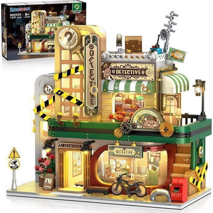 INSOON Jeu de Construction Maison de Détective 1231 Pièces avec LED Maison Miniature à Construire Cadeau Enfant Ado Adulte