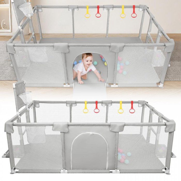 Parc Pour Bébé Modulable 180x120 Cm - Pliable, Avec Filet, Porte Et Accessoires, Tissu Oxford