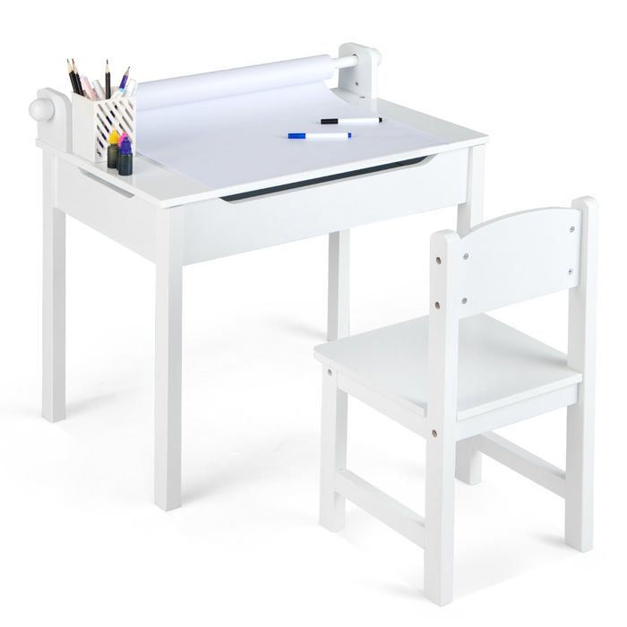 Table Activité Rouleau Papier FANTASK Table Enfant Avec Chaise Et Porte-Rouleau Papier - Plateau Pliable Blanc Pour Dessin Et Activités