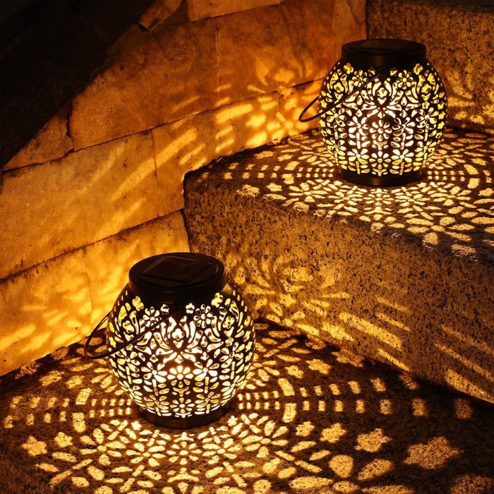 Lanterne Solaire de Jardin 2 Paquet Lumière Solaire Extérieur Suspendue IP65 Étanche Blanc Chaud Solaires Lanternes Patio