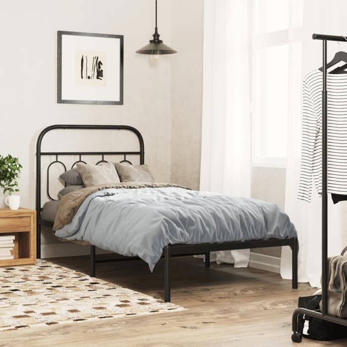 CHIC Lit adulte1 place - 90x190 cm Structure/Cadre de lit métal et tête de lit noir 90x190 cm #Sara46555