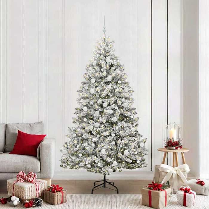 Sapin De Noël Artificiel 210 Cm Avec LEDs - 1200 Branches, 400 Lumières Blanc Chaud, 8 Modes, Support Métal - 8