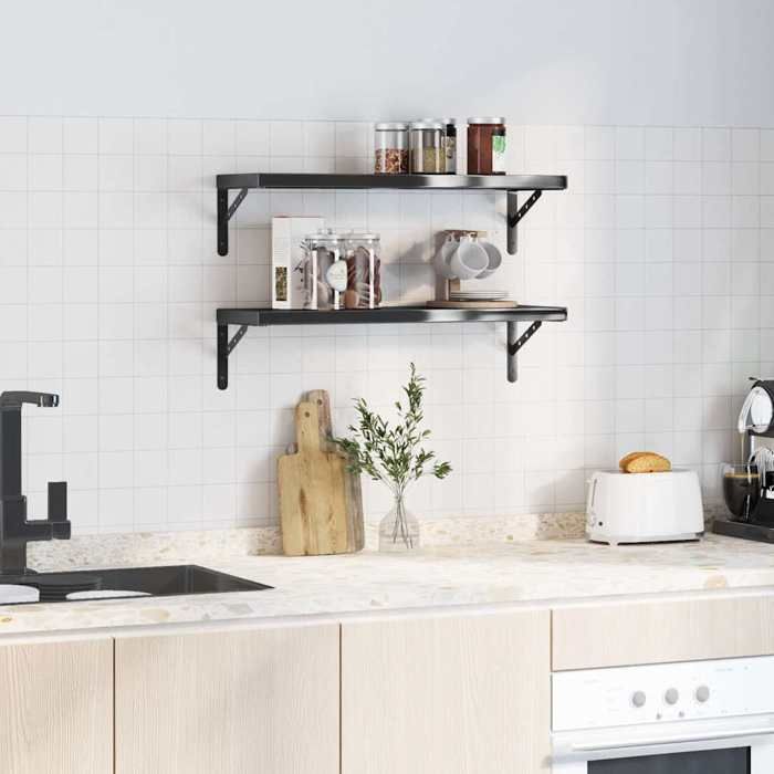 ABBO-SALE*Armoire flottante JILLS - Cabinet/ Étagères murales 2 pcs - 75 x 23 5 x 3cm noir acier ino x ydable SOL588870