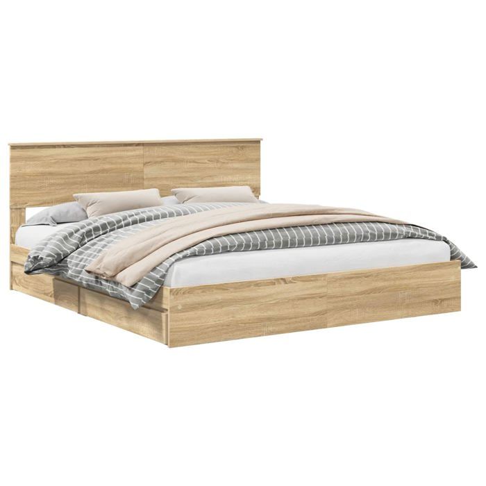 Lit de rangement moderne - vidaXL - Chêne sonoma - 180x200 cm - Bois dingénierie - Tiroirs intégrés - Facile à nettoyer
