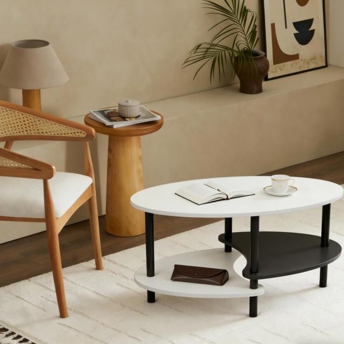 Table basse rectangulaire pieds chromés et décor bois - Ezia Table basse rectangulaire pieds chromés et décor bois - Ezia