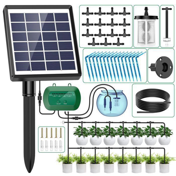 Kit Arrosage Goutte-à-Goutte Solaire – Panneau Séparé + Programmateur 15m – 12 Modes Sec/Min – Économie 70% – Jardin Balcon