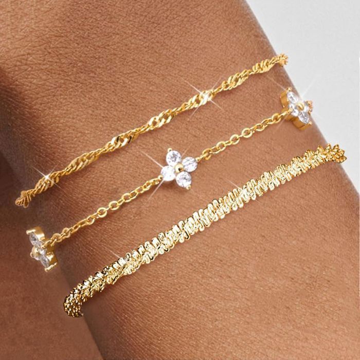Bracelet Femme - Bijoux Femme - 3 PCS - 22CM - Empilable Bracelets Réglable Zircon -Or - Le cadeau idéal pour les femmes