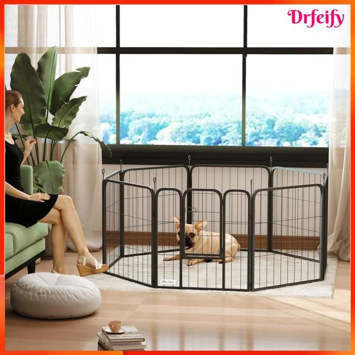 Parc pour chien - AKOZON - 10903 - 8 panneaux modulable - Pliable acier - 2 portes (noir) Parc pour chien - AKOZON - 10903 - 8 panneaux modulable - Pliable acier - 2 portes (noir)