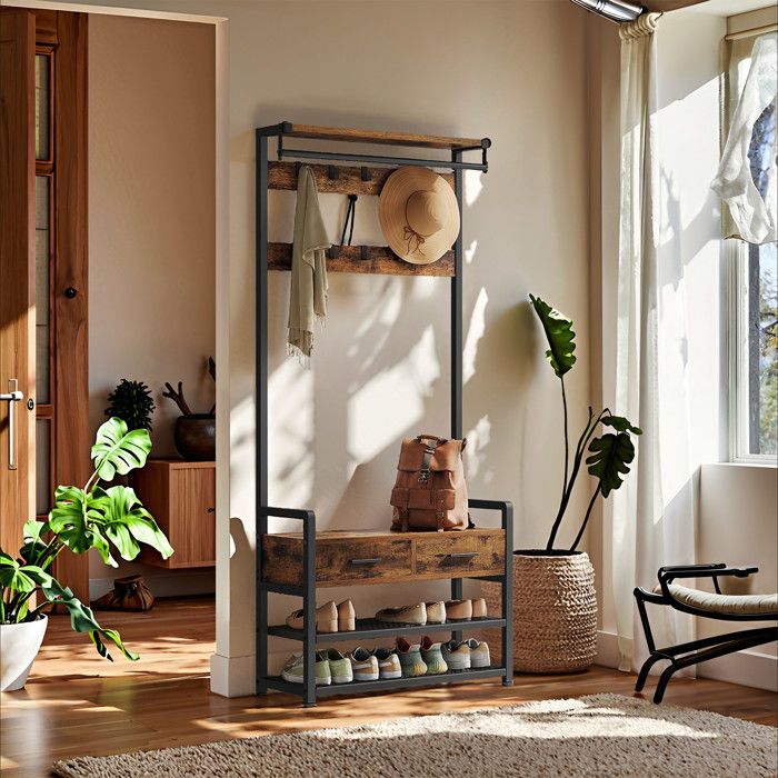 Vestiaire avec Banc et Rangement pour Chaussures 30 x 804 x 1816 cm Marron et Noir