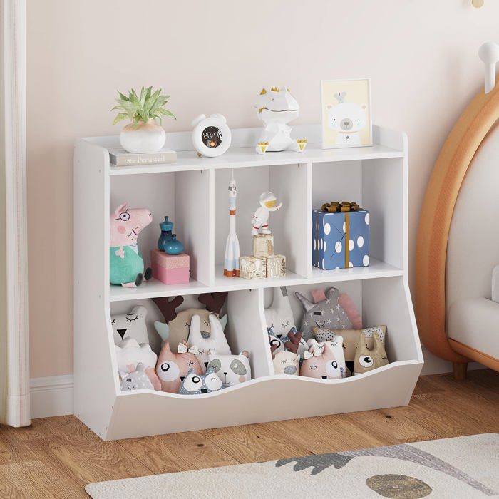 Étagère enfants - LUNSY - Dimensions 91 5x39x80 cm - Blanc - 2 pièces - Coins arrondis - Bords lisses