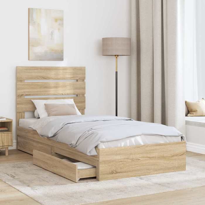 Structure/Cadre de lit - Lit de Rangement Chêne Sonoma 100X200 cm - Bois dingénierie - pour adul/enfant NL77895