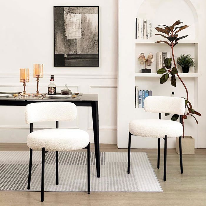 Chaises de salle à manger modernes lot de 2 dossier incurvé pieds métal noir style médiéval beige cuisine et salon