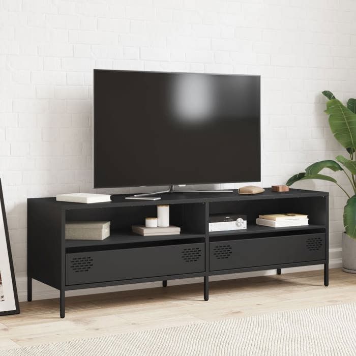 Meuble TV - vidaXL - acier - noir - 2 tiroirs - 2 compartiments - style industriel - 135 x 39 x 435 cm 680nsc63m