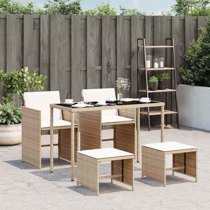 VIDAXL Ensemble Table avec chaises jardin + coussins - (5 pcs) - ANTI-UV - Beige poly rotin 115x54x74 cm M8877