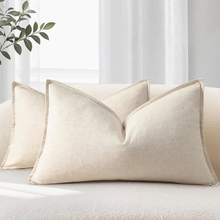 YCOLL Housse de Coussin 30x50 Lot de 2 Douces et Confortables en Lin Naturel Coussin de Canapé Uni 30 x 30 cm (Lot de 2) Beige
