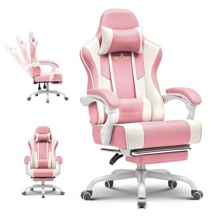 Chaise Gaming Ergonomique avec Repose Pieds Appui Tête et Support Lombaire Réglables Rembourrée Capacité 180 kg - vue 7