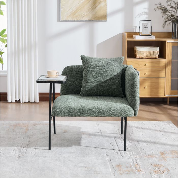 COVREO fauteuil 1 place avec table d’appoint intégrée 86 x 72 x 71 cm chenille vert émeraude