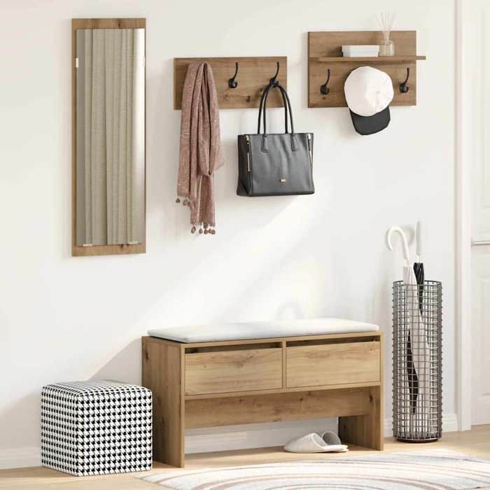 BONNEVIE  - 1parcel - Ensemble de meubles dentrée Chêne artisan 90 x 31 x 465 cm - Bancs coffres zpt86n28