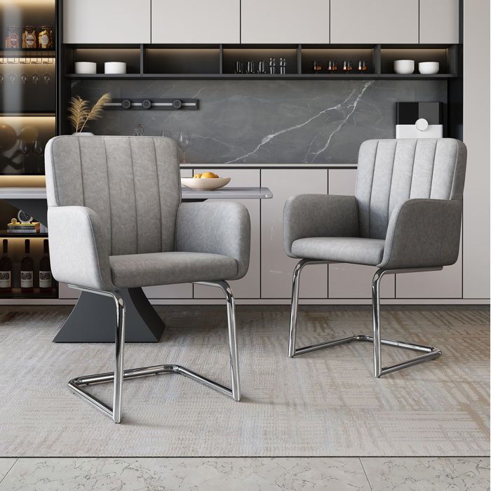 Chaise Salle A Manger Simili Gris X4 Fauteuil Contemporain FloraGrace Pour Salon Gain De Place 56x57x86cm