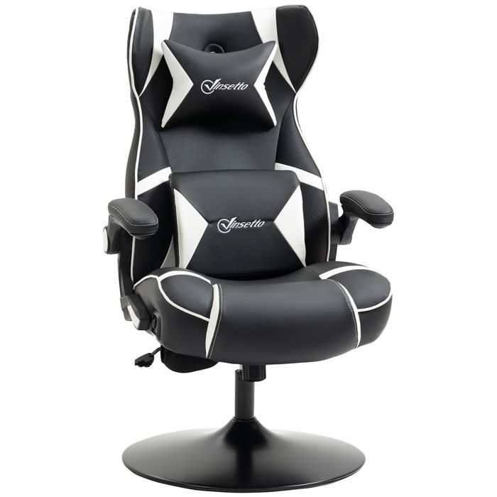 Chaise Gaming En Simili Blanc Fauteuil Ergonomique FloraGrace Pour Bureau Et Gaming Accoudoirs Relevables 69x73x112-118cm